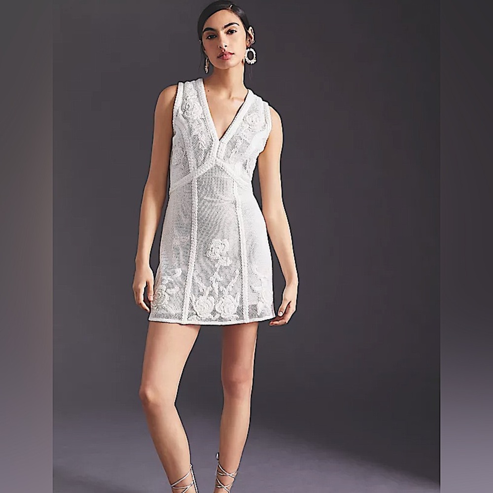 Anthropologie Not So Serious by Pallavi Mohan White Beaded Dress BNWT size XL